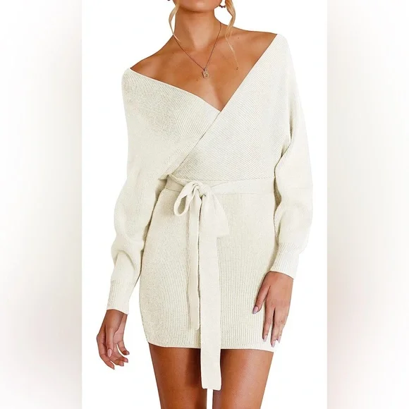 white christmas dresses Cream Catalina Roll Neck Sweater Dress main image 0